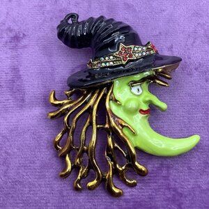 Spooky Witch Enamel Brooch